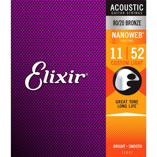 Elixir Nanoweb Acoustic Custom Light 11027 80/20 Bronze 11-52