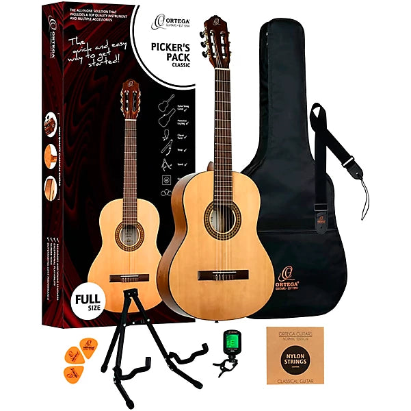 Ortega Picker’s Pack, 4/4 size classical guitar package