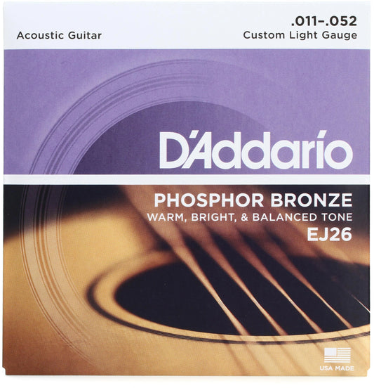D’Addario EJ26 11-52 Phosphor Bronze acoustic guitar strings